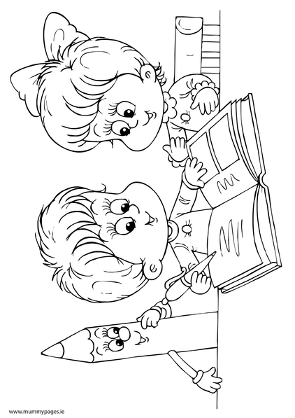 Download Boy and girl reading a book Colouring Page | MummyPages ...