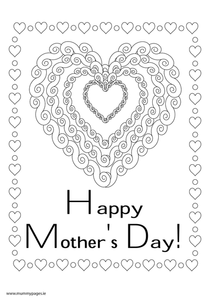 Happy Mother's Day with big heart Colouring Page | MummyPages.ie