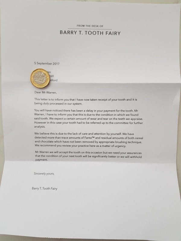 Father Pens Letter To Son Pretending To Be The Tooth Fairy